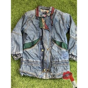 Vintage Faded Glory Jacket Adult Large Blue Denim Workwear Flannel Lined 80s 90s